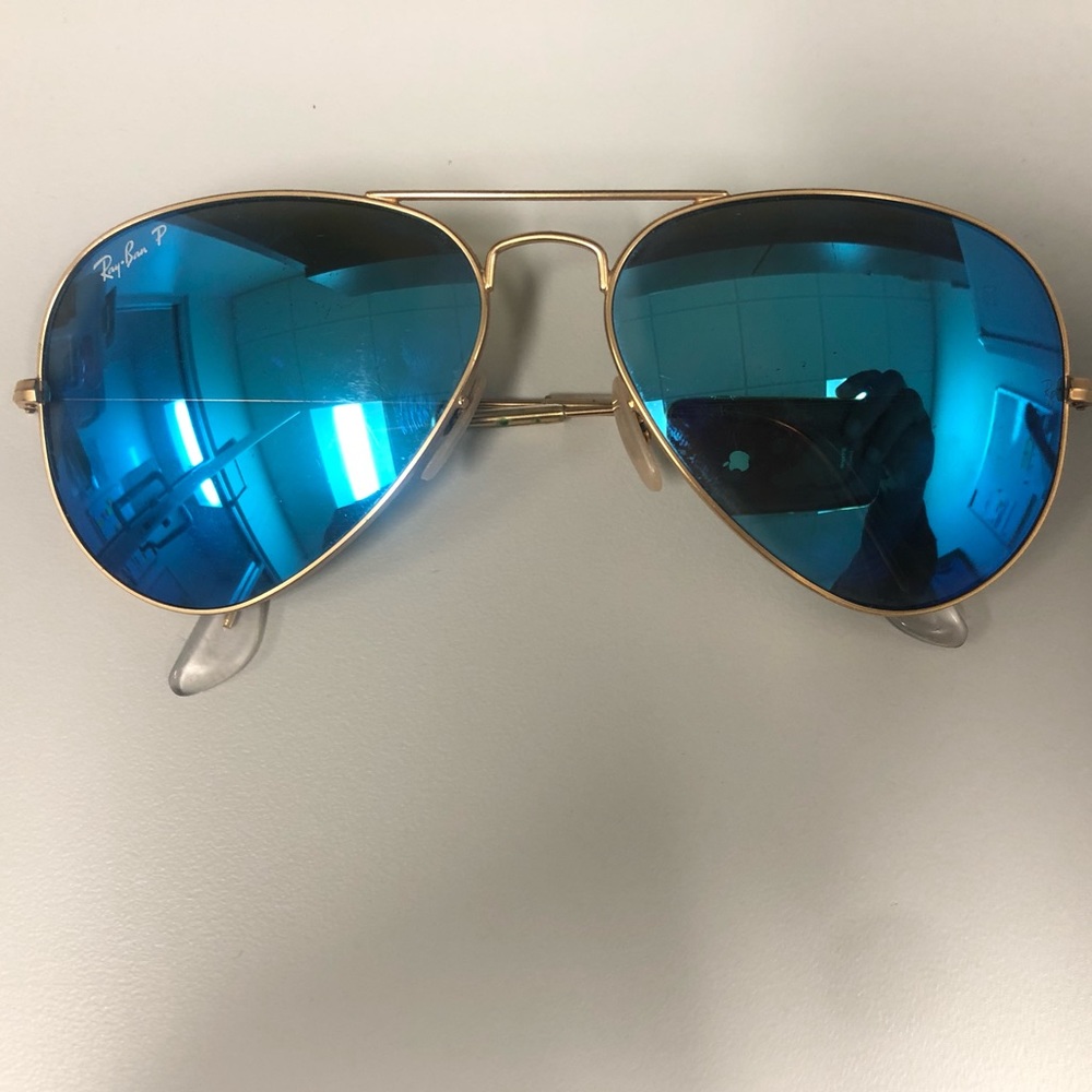 ray bans (gold trim blue tint)